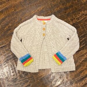 Mini Boden Cable Knit Kids Sweater with Colorful Cuffs